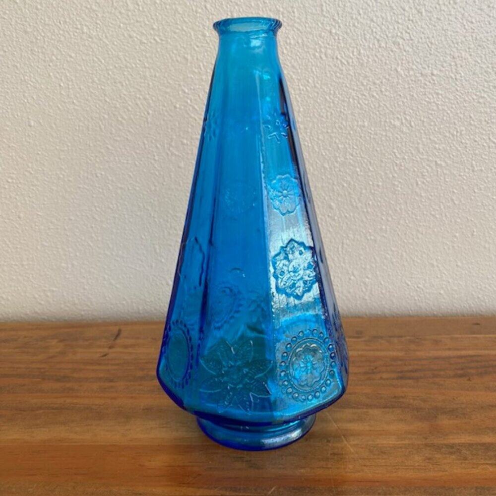 Vintage Wheaton Bottle Blue Glass Christmas Tree Bottle 9 1/2" tall